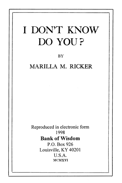 (image for) I Don't Know Do You?